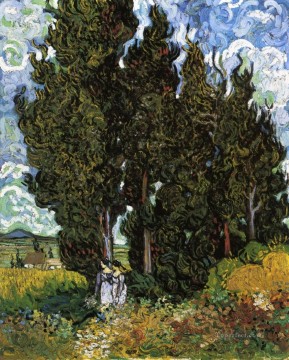 Cipreses con dos mujeres Vincent van Gogh Pinturas al óleo
